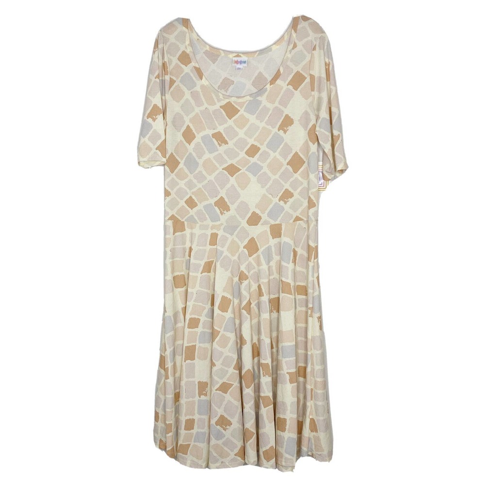 LulaRoe Nicole Square Print Women’s Stretch Jersey Square Print Nude Dress 2X